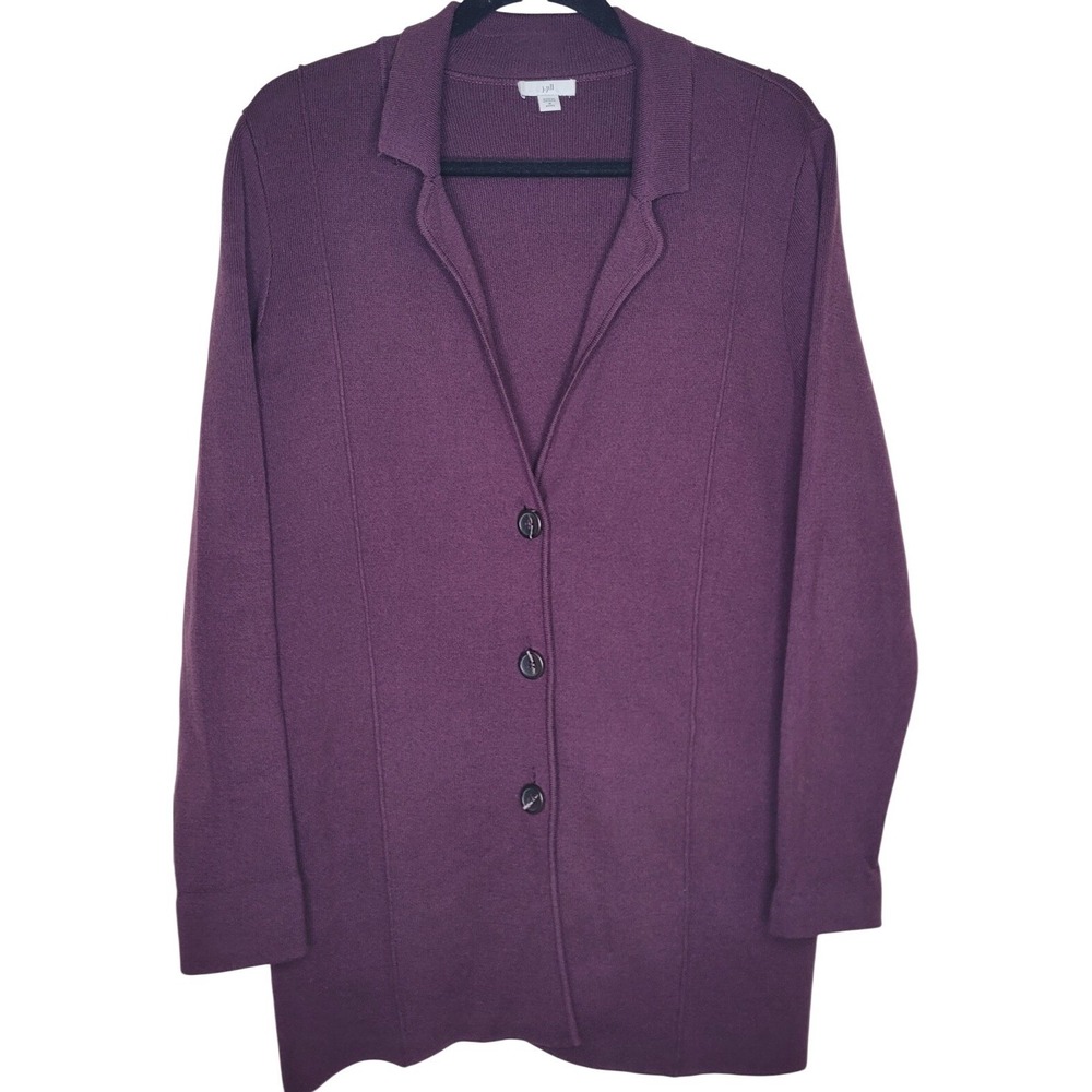J. Jill Purple Knit Cardigan Sweater Collared Button Front M Petite Women
